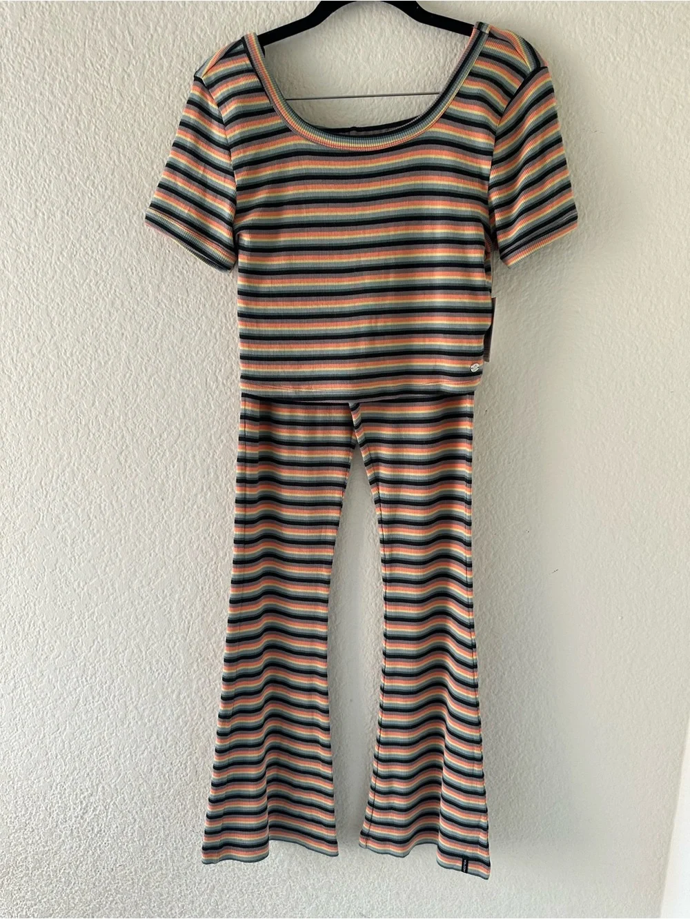 Volcom Girl’s Lil Knit Ringer & Pant Striped Short Sleeve Lived In Lounge Set